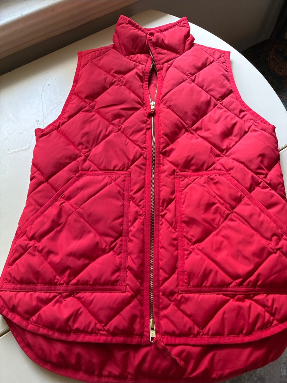 J. Crew Quilted Red Puffer Vest with Gold Zipper